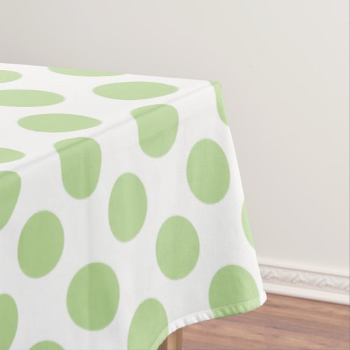 Mint Green Polka Dots on White Tablecloth