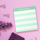 Mint Green Polka Dots & Stripes Add Your Name Notepad<br><div class="desc">Girly mint green personalized notepad with polka dot and stripes in a soft shade of pastel mint green and your name in white against a darker mint green. Mint green striped and polka dot notepad personalized with your name in white letters. Jot down your notes on this pretty polka dot...</div>