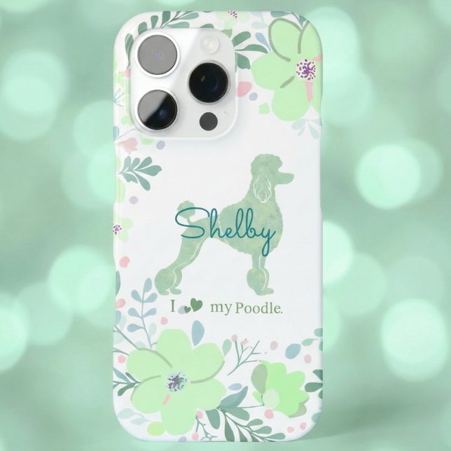 Mint Green Poodle | Custom Floral Dog Mom iPhone Case (Creator Uploaded)