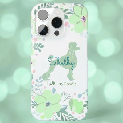 Mint Green Poodle Custom Name with Floral Wreath iPhone 16 Pro Case