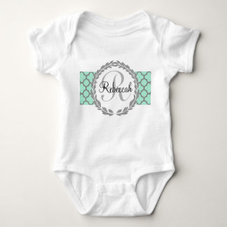 Mint Green Pretty Monogram Baby Bodysuit