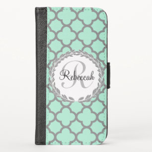 Mint Green Pretty Monogram iPhone X Wallet Case