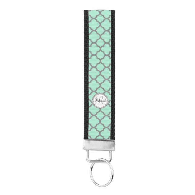 Mint Green Pretty Monogram Wrist Keychain (Keys on Bottom)
