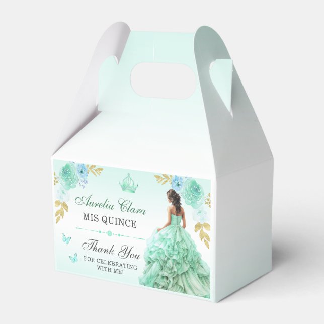Mint Green Princess Dress Quinceañera Birthday Favor Boxes (Front Side)