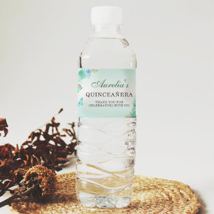 Mint Green Princess Dress Quinceañera Birthday Water Bottle Label