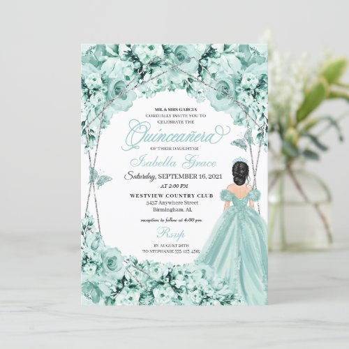 Mint Green Princess Dress Quinceanera Invitation