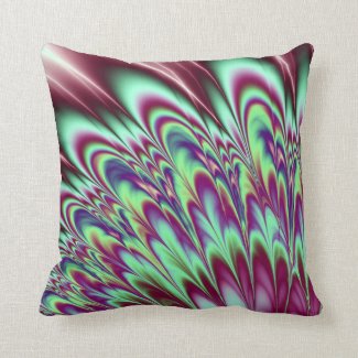 Mint Green Purple Bloom Fractal Throw Pillows