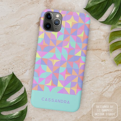 Mint Green Purple Blue Pink Midcentury Pattern iPhone 15 Pro Max Case