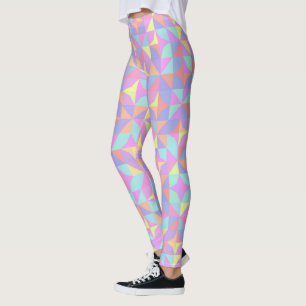 Mint Green Purple Blue Pink Midcentury Pattern Leggings