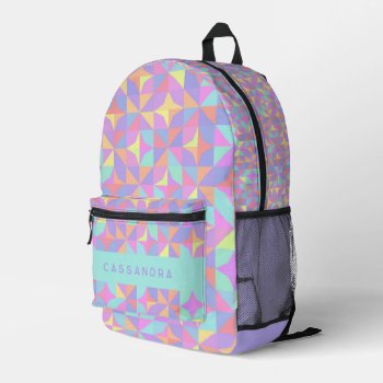 Mint Green Purple Blue Pink Midcentury Pattern Printed Backpack by All_In_Cute_Fun at Zazzle