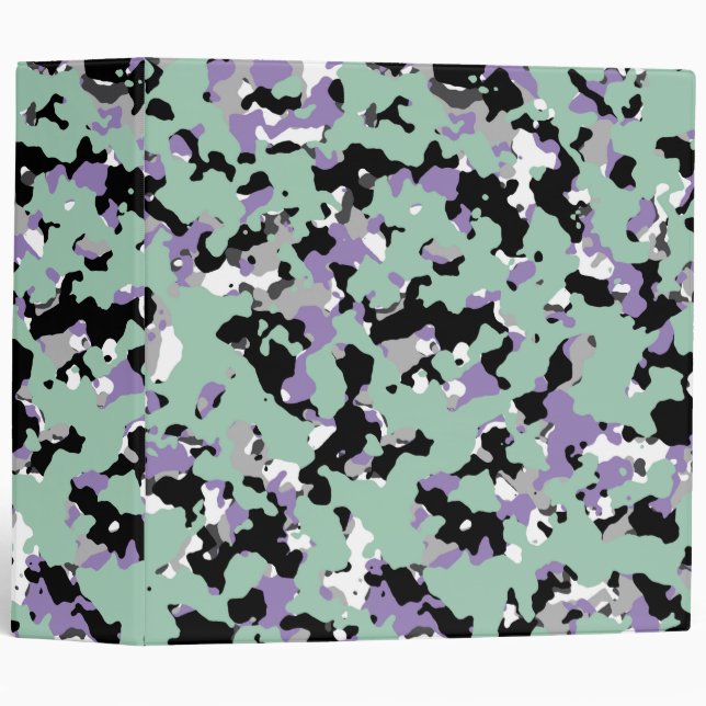 Mint Green & Purple Camouflage Camo Print 3 Ring Binder (Front/Spine)