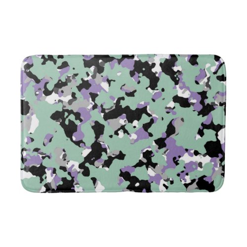 Mint Green  Purple Camouflage Camo Print Bath Mat