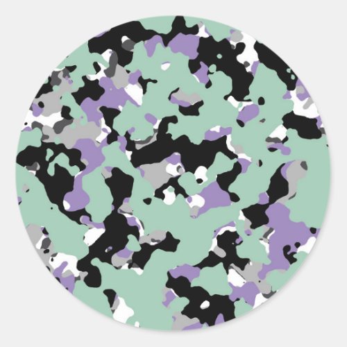 Mint Green  Purple Camouflage Camo Print Party Classic Round Sticker
