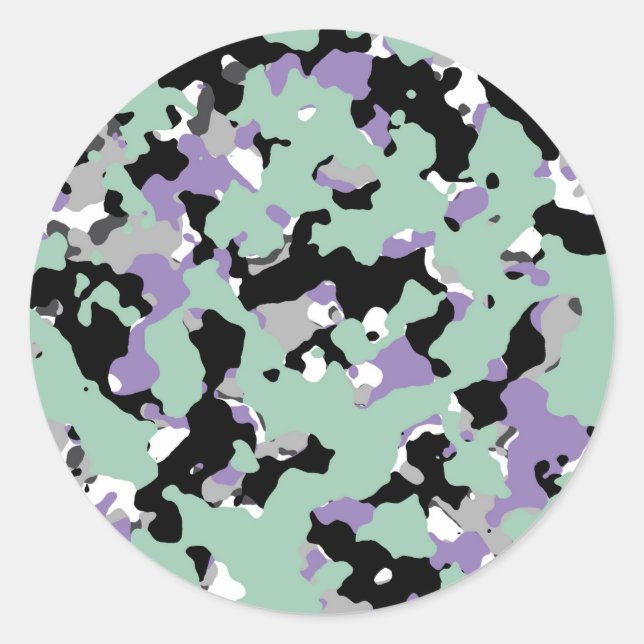 Mint Green & Purple Camouflage Camo Print Party Classic Round Sticker (Front)