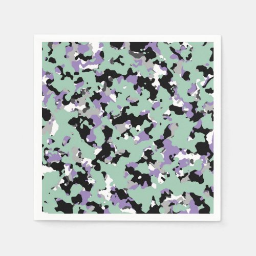 Mint Green  Purple Camouflage Camo Print Party Napkins