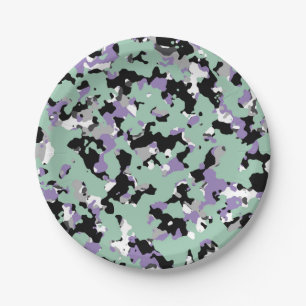 Mint Green & Purple Camouflage Camo Print Party Paper Plates