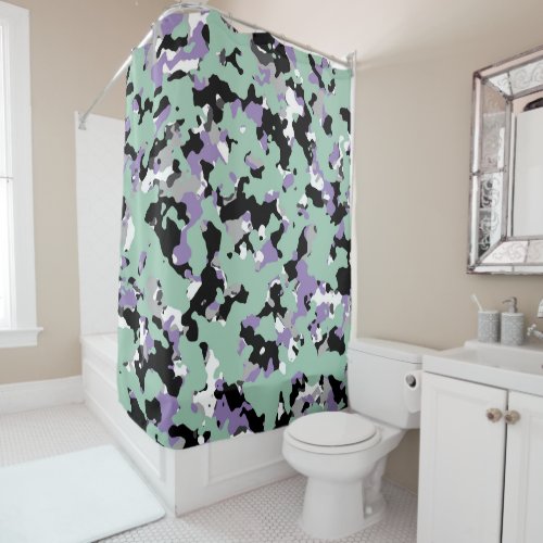 Mint Green  Purple Camouflage Camo Print Shower Curtain