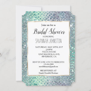 Mint Green Purple Glitter Snake Print Invitation