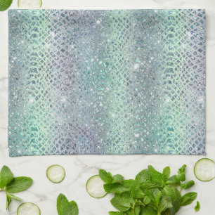 Mint Green Purple Glitter Snake Print Kitchen Towel