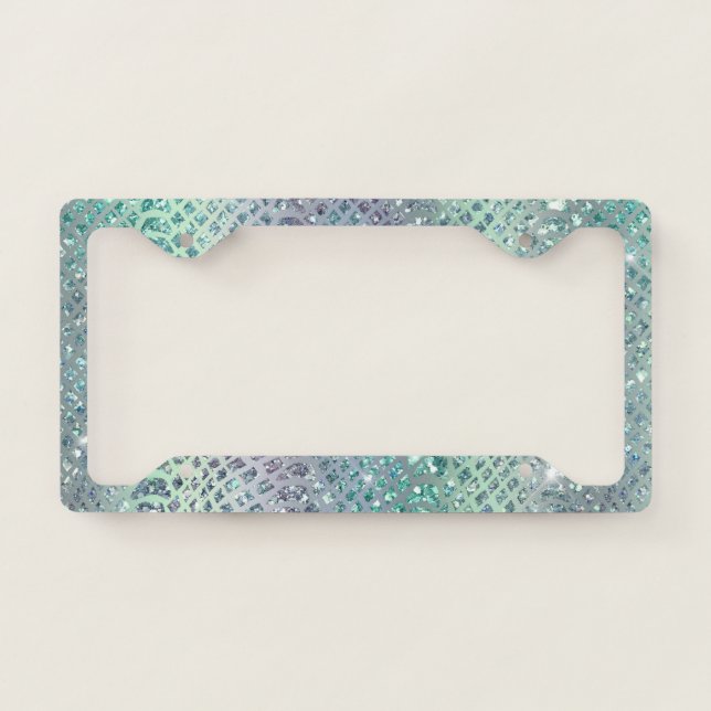 Mint Green Purple Glitter Snake Print License Plate Frame (Front)