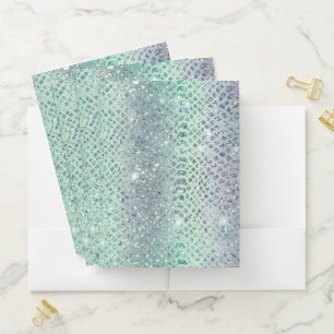 Mint Green Purple Glitter Snake Print Pocket Folder