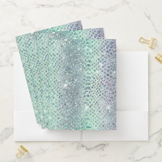Mint Green Purple Glitter Snake Print Pocket Folder (In Situ)