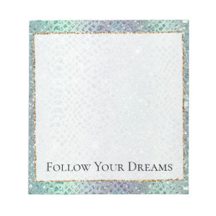 Mint Green Purple Snake Gold Glitter Notepad