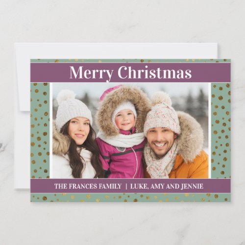 Mint Green Purple Snowflakes Photo Christmas Card