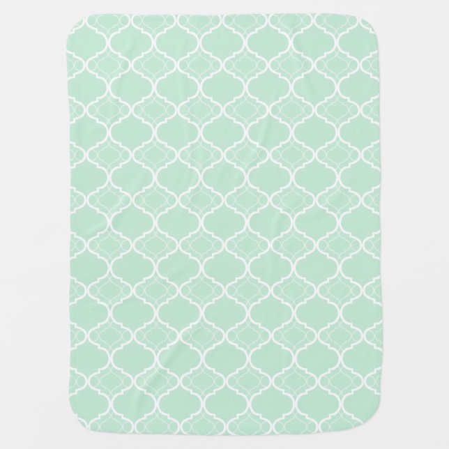 Mint Green Quatrefoil Geometric Pattern Baby Blanket (Front)