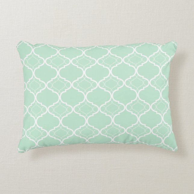 Mint Green Quatrefoil Geometric Pattern Decorative Pillow (Front)