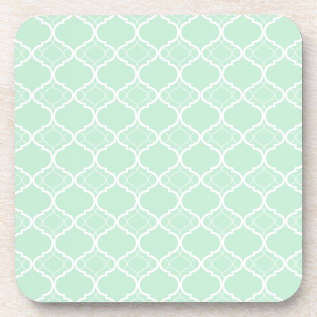 Mint Green Quatrefoil Geometric Pattern Drink Coaster (Front)