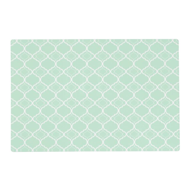 Mint Green Quatrefoil Geometric Pattern Placemat (Front)