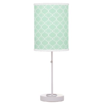 Mint Green Quatrefoil Geometric Pattern Table Lamp by VintageDesignsShop at Zazzle