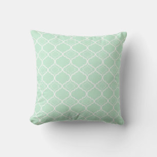 Mint Green Quatrefoil Geometric Pattern Throw Pillow