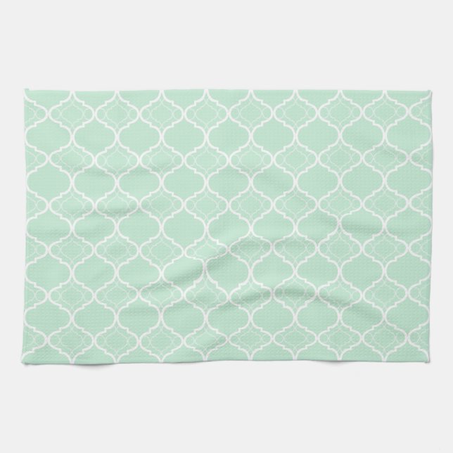 Mint Green Quatrefoil Geometric Pattern Towel (Horizontal)