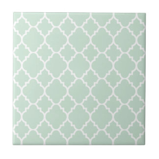 Mint Green Quatrefoil Moroccan Pattern Ceramic Tile