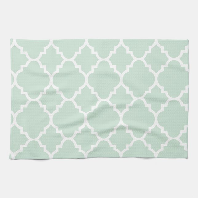 Mint Green Quatrefoil Moroccan Pattern Towel (Horizontal)