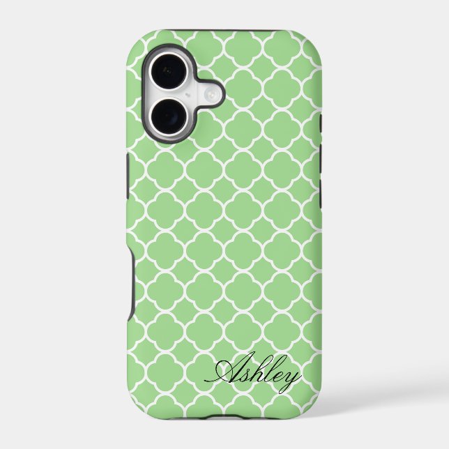 Mint Green Quatrefoil Pattern Monogram Iphone Case (Back)