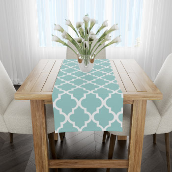 Mint Green Quatrefoil Tiles Pattern Short Table Runner by heartlockedhome at Zazzle