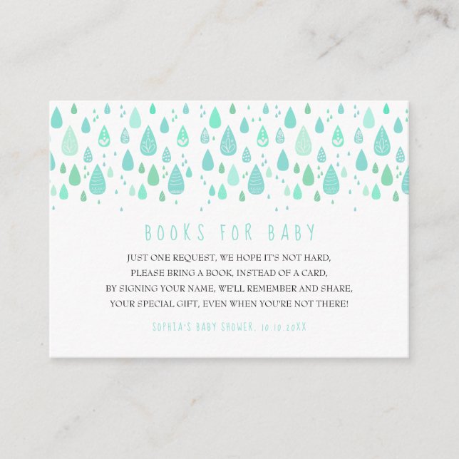 Mint Green Raindrops Books for Baby Request Enclosure Card (Front)