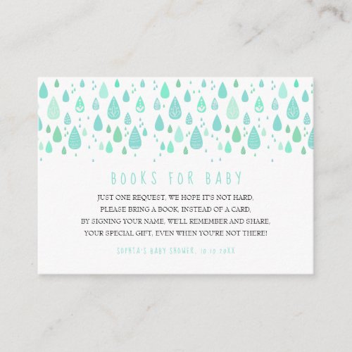 Mint Green Raindrops Books for Baby Request Enclosure Card