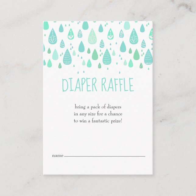 Mint Green Raindrops Diaper Raffle Baby Shower Enclosure Card (Front)