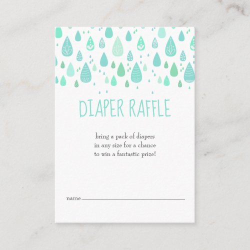 Mint Green Raindrops Diaper Raffle Baby Shower Enclosure Card