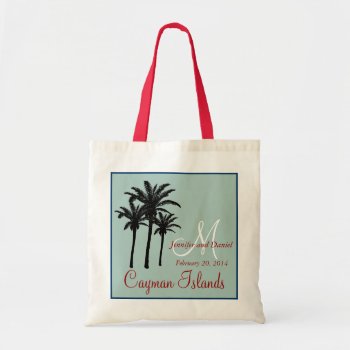 Mint Green Red Beach Wedding Palm Trees Tote Bag by MonogramGalleryGifts at Zazzle