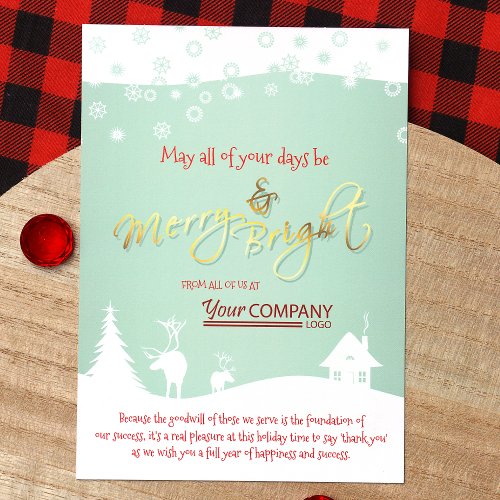 Mint Green Red Logo Company Christmas Card