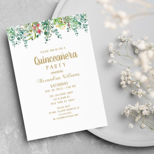 Mint green red pink watercolor floral Quinceaera  Invitation Postcard