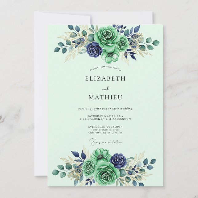 Mint Green Refined Watercolor Wedding Invitation (Front)