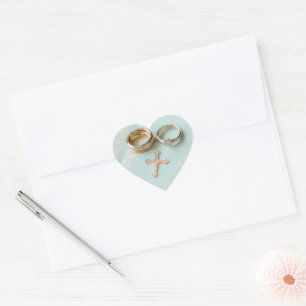 Mint green religious wedding heart sticker