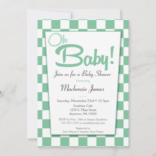 Mint Green Retro 50s Diner Baby Shower Invitation