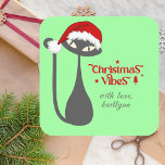 Mint Green Retro Atomic Black Cat Christmas Square Sticker<br><div class="desc">Mint Green Retro Atomic Black Cat Christmas Square Sticker
A modern,  contemporary and fun personalized vintage Christmas holiday sticker.</div>
